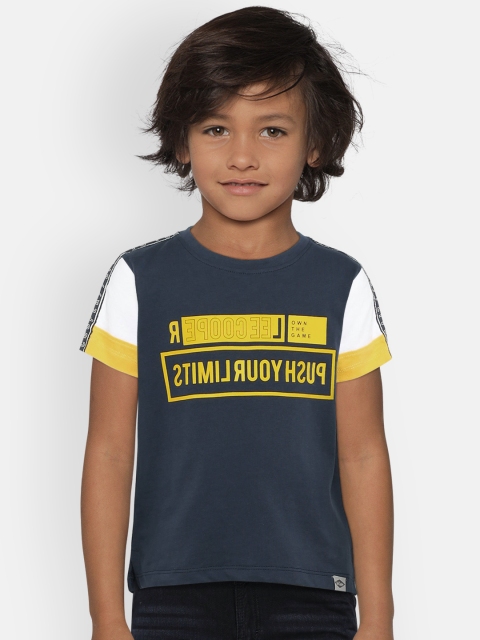 

Lee Cooper Boys Navy Blue & Yellow Printed Round Neck T-shirt