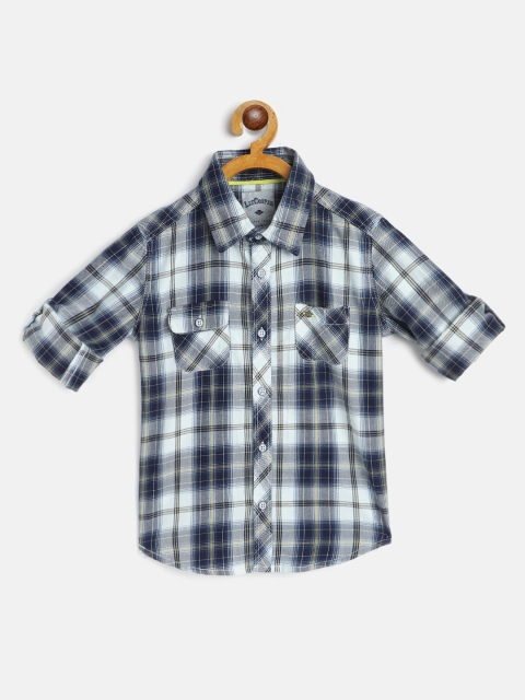 

Lee Cooper Boys White & Navy Blue Regular Fit Pure Cotton Checked Casual Shirt