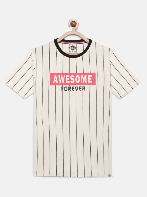 

Lee Cooper Boys Off-White Black Striped Round Neck Pure Cotton T-shirt