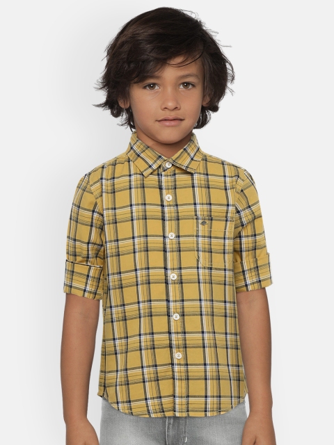 

Lee Cooper Boys Yellow Slim Fit Checked Casual Shirt