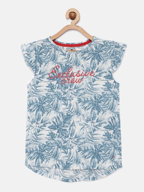 

Lee Cooper Girls Blue Floral Printed Pure Cotton Regular Top