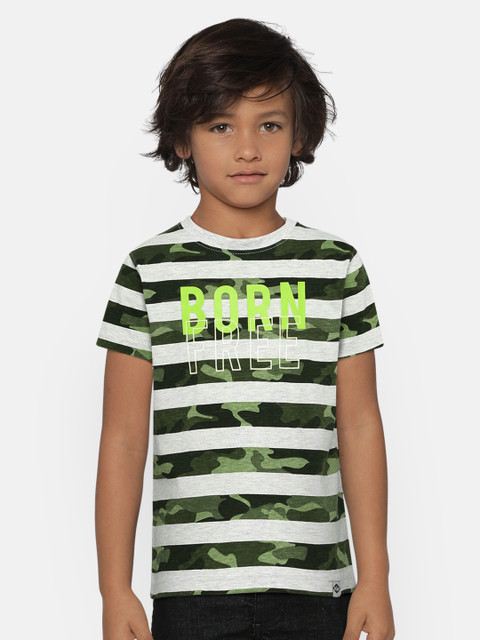 

Lee Cooper Boys Green & Grey Striped Round Neck T-shirt