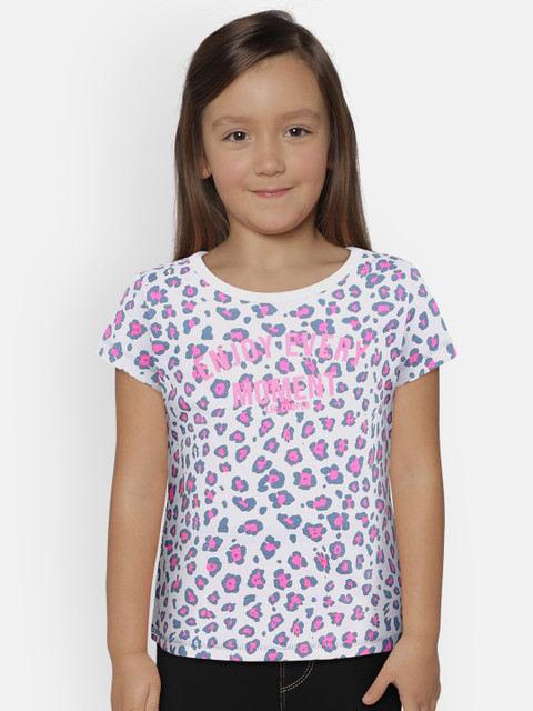 

Lee Cooper Girls White & Pink Printed Round Neck T-shirt