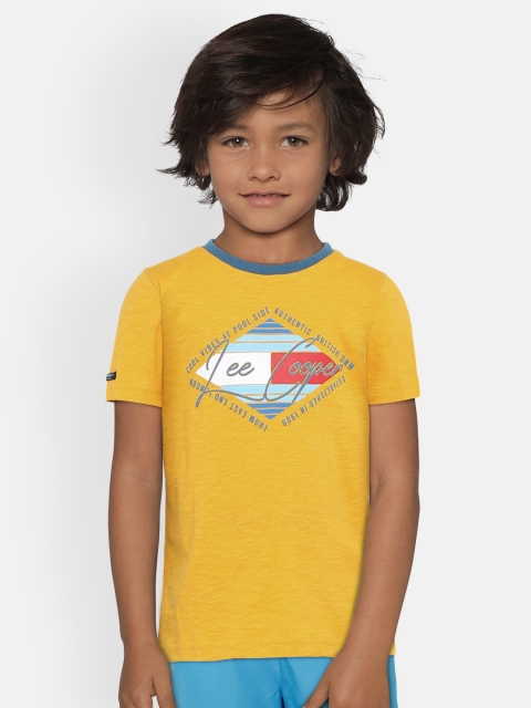 

Lee Cooper Boys Yellow Printed Round Neck Pure Cotton T-shirt