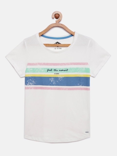 

Lee Cooper Girls White Striped Round Neck Cotton T-shirt
