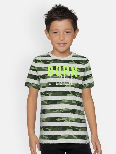 

Lee Cooper Boys Green & Grey Striped Round Neck T-shirt