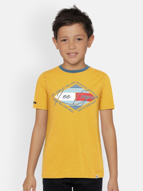 

Lee Cooper Boys Yellow Printed Round Neck Pure Cotton T-shirt