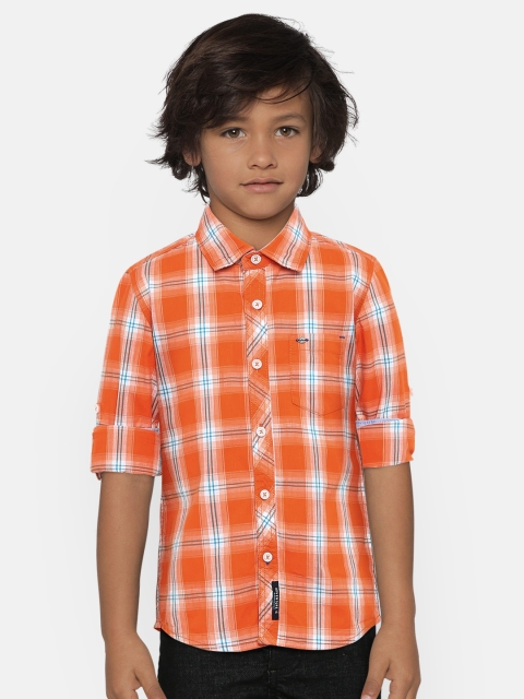 

Lee Cooper Boys Orange & White Checked Regular Fit Casual Shirt