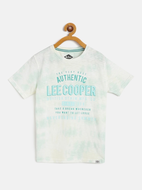 

Lee Cooper Boys White Blue Brand Logo Printed Dyed Round Neck Pure Cotton T-shirt