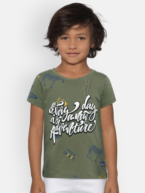 

Lee Cooper Boys Olive Green Printed Round Neck T-shirt