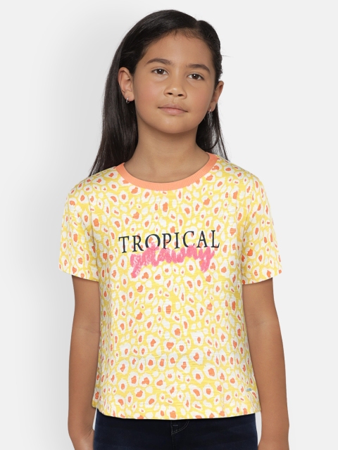 

Lee Cooper Girls Yellow White Printed Round Neck Pure Cotton T-shirt