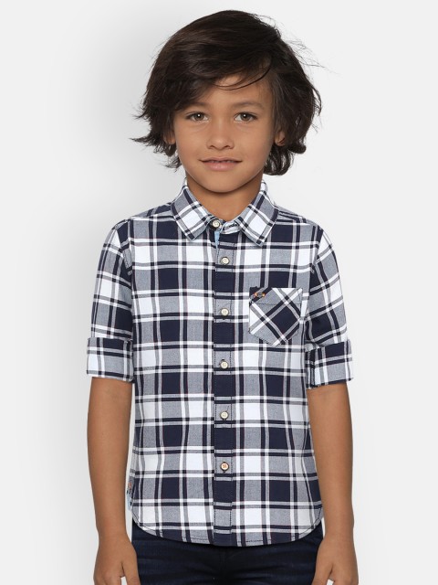 

Lee Cooper Boys Blue & White Slim Fit Checked Casual Shirt