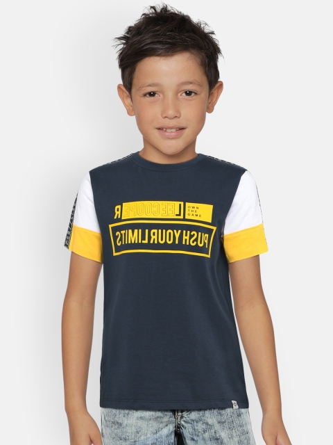 

Lee Cooper Boys Navy Blue & Yellow Printed Round Neck T-shirt