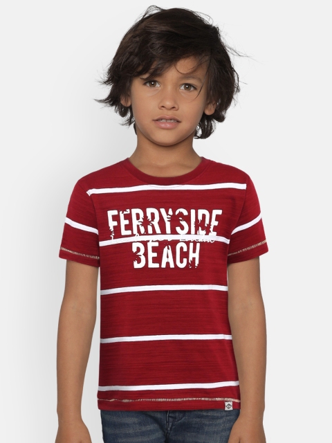 

Lee Cooper Boys Maroon Off White Striped Round Neck Pure Cotton T-shirt