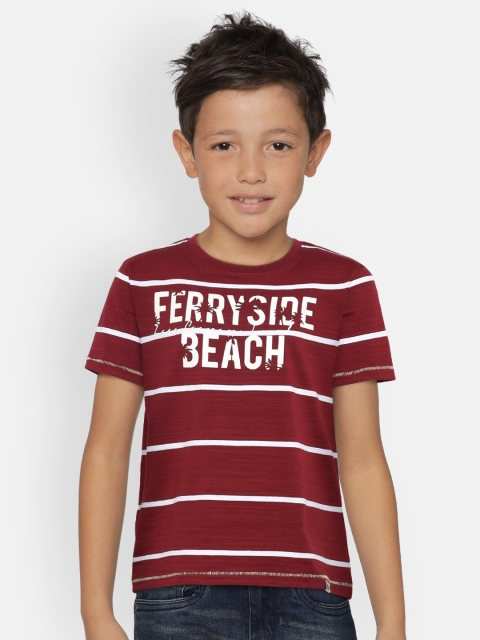 

Lee Cooper Boys Maroon Off White Striped Round Neck Pure Cotton T-shirt