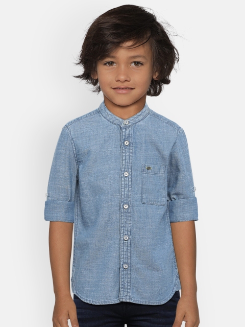 

Lee Cooper Boys Blue Regular Fit Solid Casual Denim Shirt