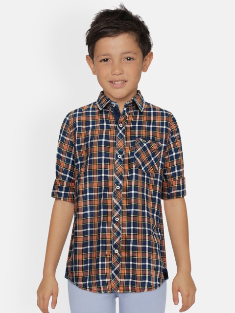

Lee Cooper Boys Orange Slim Fit Tartan Checks Opaque Checked Casual Shirt