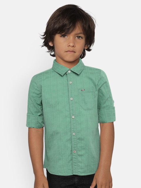 

Lee Cooper Boys Mint Green Slim Fit Striped Casual Shirt