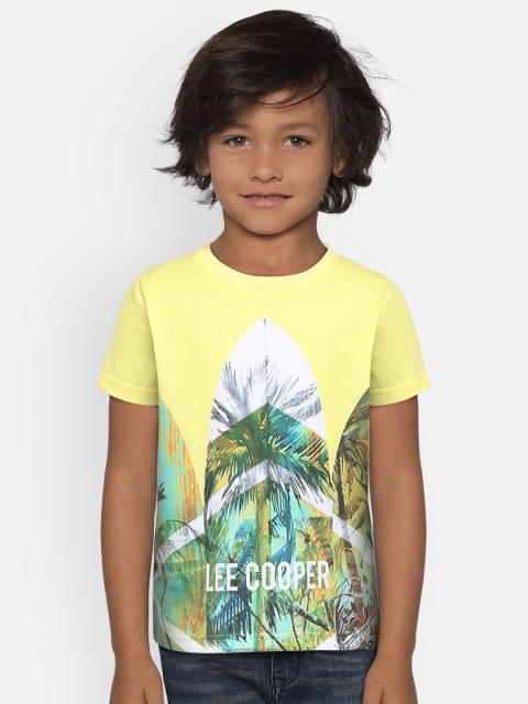 

Lee Cooper Boys Yellow Printed Round Neck Pure Cotton T-shirt