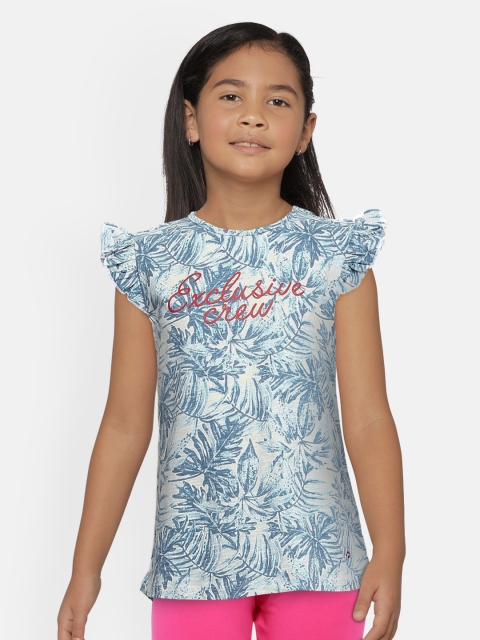 

Lee Cooper Girls Blue Floral Printed Pure Cotton Regular Top