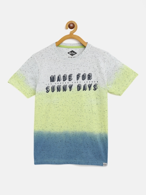 

Lee Cooper Boys Grey & Lime Green Colourblocked Cotton T-shirt, Grey melange