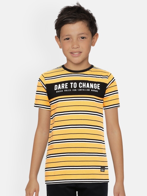 

Lee Cooper Boys Yellow Black Pure Cotton Striped Pure Cotton T-shirt