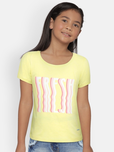 

Lee Cooper Girls Yellow Printed Round Neck Pure Cotton T-shirt