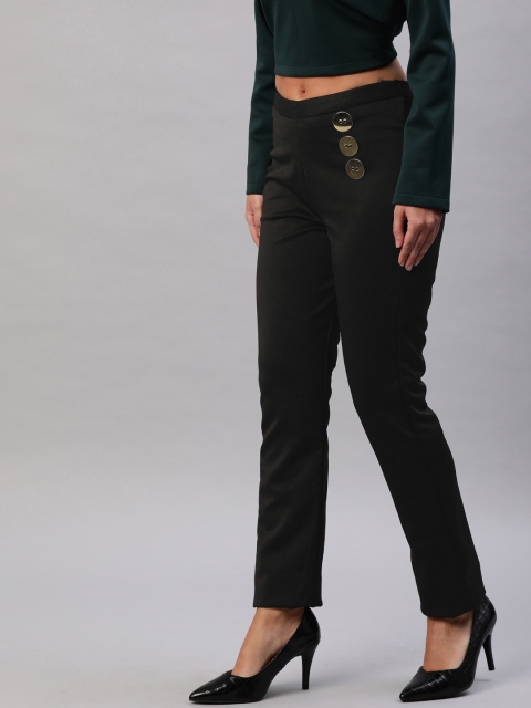 

EMBLAZE Women Black Solid Slim Fit Treggings With Button Detailing