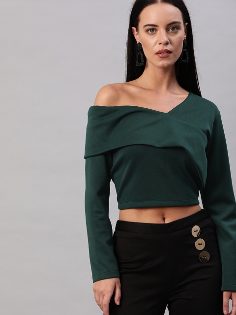 

EMBLAZE Women Green Solid Cropped Top