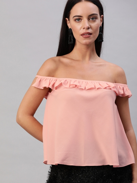 

EMBLAZE Women Pink Solid Top With Ruffle Detail