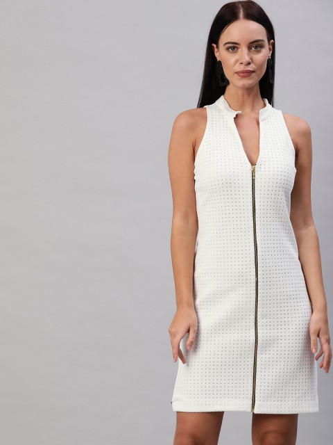 

EMBLAZE Women White Self Design Party Sheath Dress