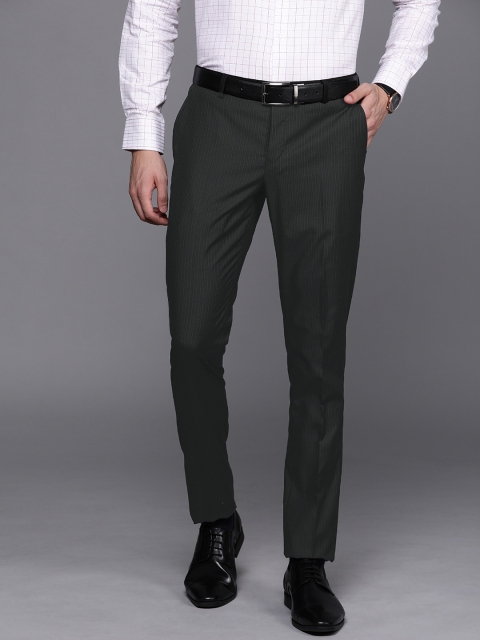 

SUITLTD Men Black & Grey Slim Fit Striped Formal Trousers