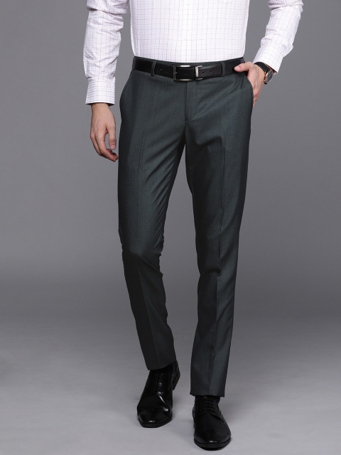 

SUITLTD Men Charcoal Grey Slim Fit Solid Formal Trousers