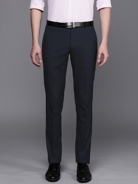 

SUITLTD Men Navy Blue Slim Fit Solid Formal Trousers