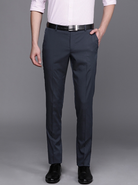 

SUITLTD Men Navy Blue Slim Fit Solid Formal Trousers