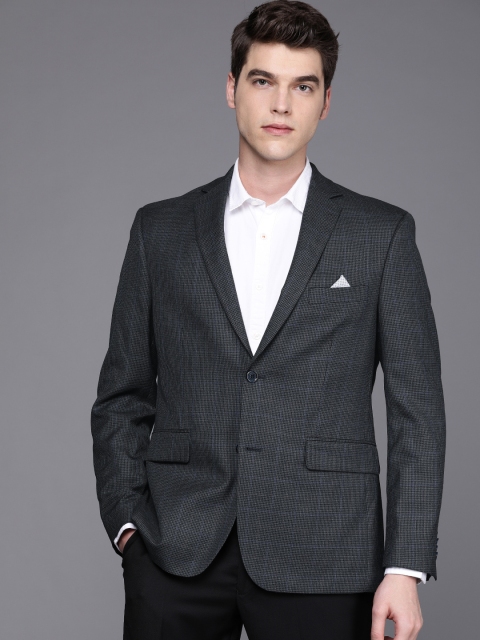 

SUITLTD Men Charcoal Grey & Blue Regular Fit Checked Single-Breasted Formal Blazer
