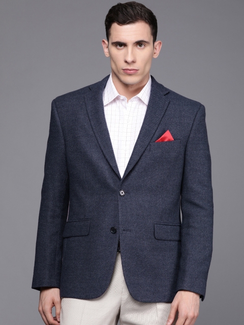 

SUITLTD Men Blue Regular Fit Self Striped Single-Breasted Formal Blazer