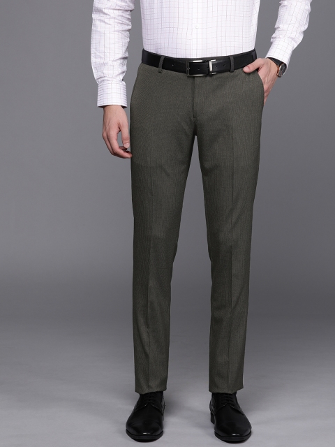 

SUITLTD Men Brown & Blue Slim Fit Striped Formal Trousers