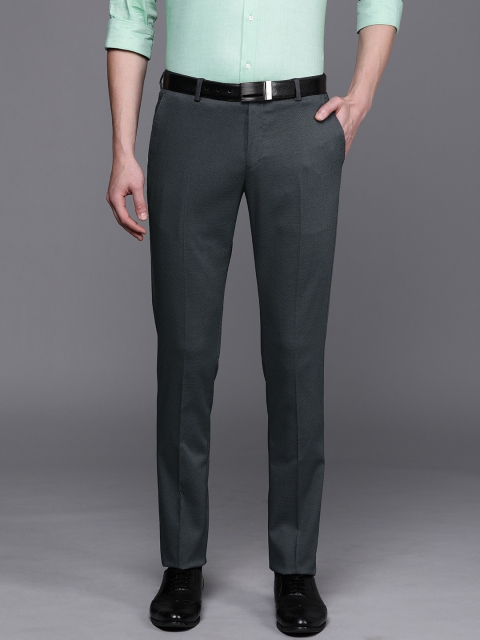 

SUITLTD Men Charcoal Grey Slim Fit Self Design Formal Trousers