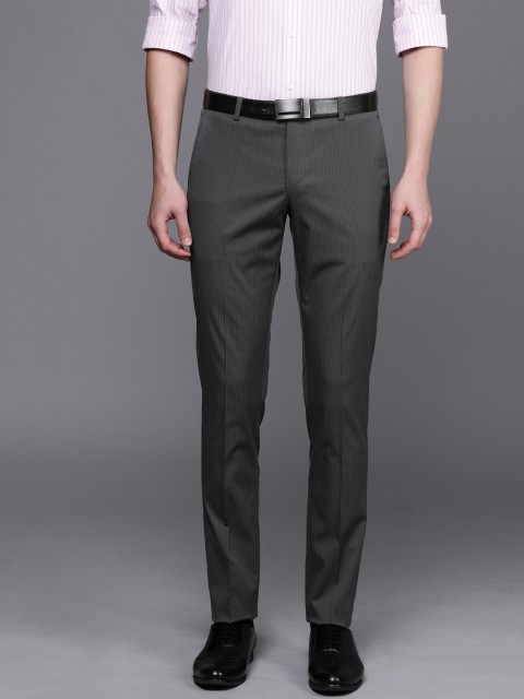 

SUITLTD Men Grey Slim Fit Striped Formal Trousers