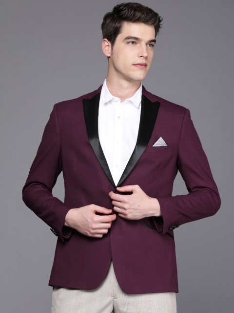 

SUITLTD Men Burgundy Slim Fit Solid Single-Breasted Formal Blazer