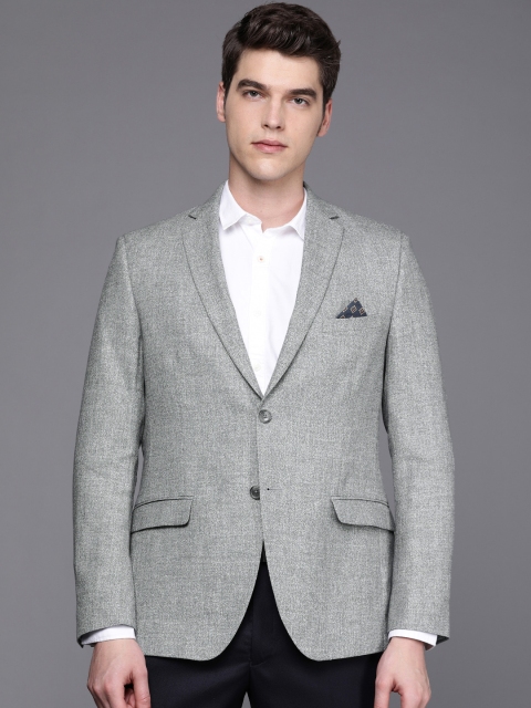 

SUITLTD Men Grey Self Design Slim Fit Party Linen Blazer