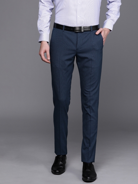 

SUITLTD Men Blue Slim Fit Checked Formal Trousers
