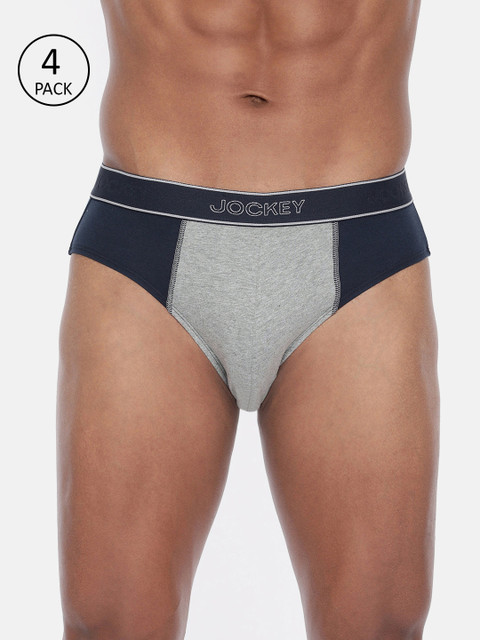 

Jockey Men Pack of 4 Navy Blue & Grey Melange Colourblocked Briefs
