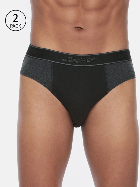

Jockey Men Pack of 2 Charcoal Grey & Black Colourblocked Briefs