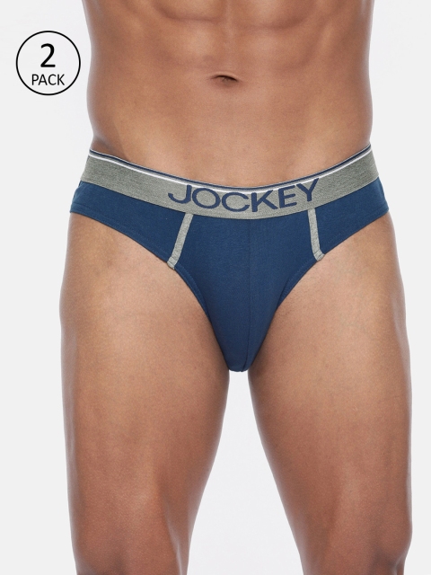 

Jockey Men Pack of 2 Navy Blue & Grey Solid Briefs