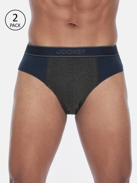 

Jockey Men Pack of 2 Navy & Charcoal Grey Colourblocked Briefs, Navy blue