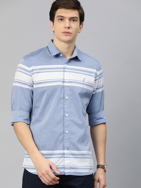 

Nautica Men Blue & White Slim Fit Striped Casual Shirt