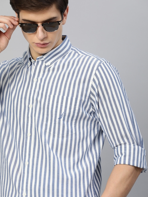

Nautica Men Navy Blue & White Classic Fit Striped Smart Casual Shirt