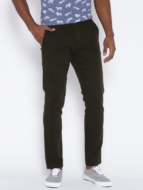 

Locomotive Olive Green Super Slim Fit Casual Trousers